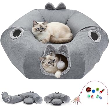 ★子猫ベッドクッション3種、子猫遊び台2個、遊びトンネル1個♪＆可変ゲージ★ Amazon.co.jp: Odoland 85cm 猫トンネルベッド ドーナツ型 160cm長いS